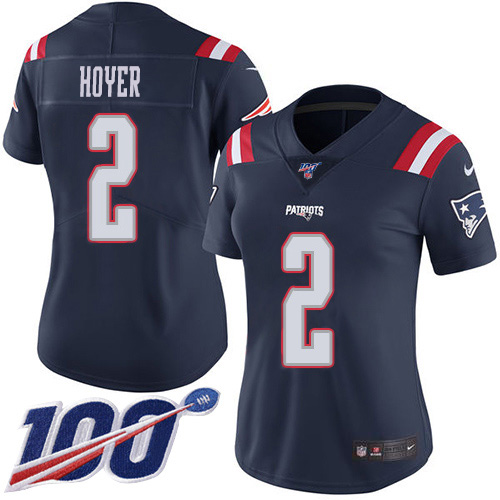 New England Patriots #2 Brian Hoyer Navy Blue Women's Stitched Limited Rush 100th Season Jersey Womens