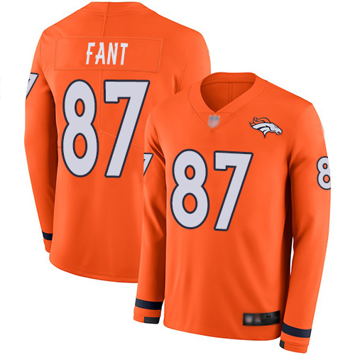 Denver Broncos #87 Noah Fant Orange Team Color Men's Stitched Limited Therma Long Sleeve Jersey Men's