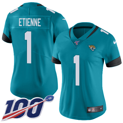 Jaguars #1 Travis Etienne Teal Green Alternate Women's Stitched 100th Season Vapor Untouchable Limited Jersey