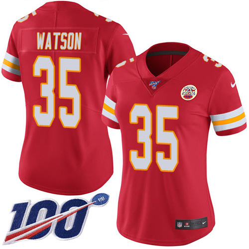 Chiefs #35 Jaylen Watson Red Team Color Women's Stitched 100th Season Vapor Limited Jersey