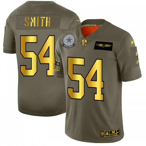 Dallas Dallas Cowboys #54 Jaylon Smith Men's Olive Gold 2019 Salute to Service Limited Jersey Men's
