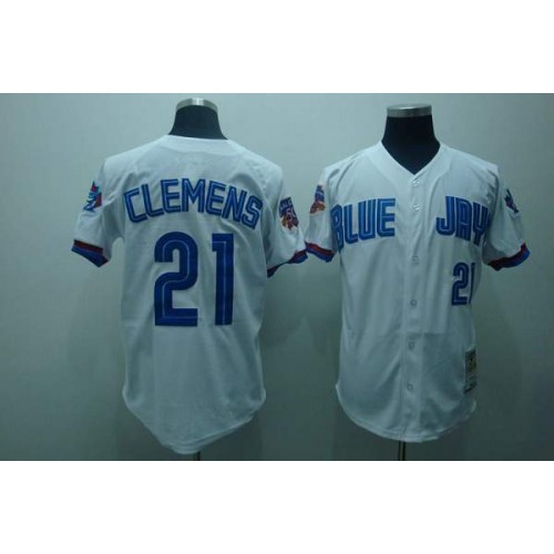 Mitchell And Ness Toronto Blue Jays #21 Roger Clemens Stitched White Jersey Men's