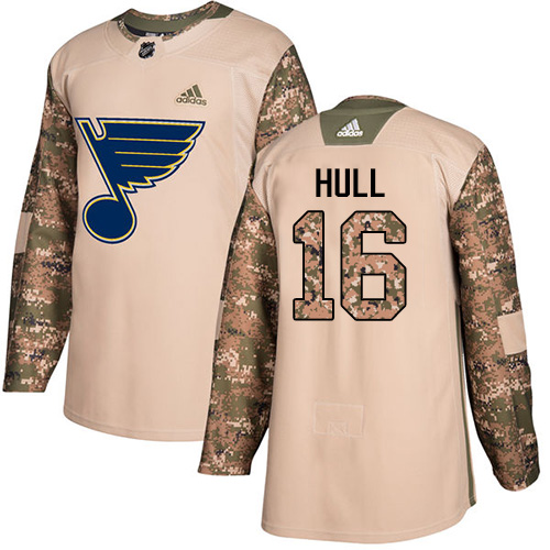 Adidas St. Louis Blues #16 Brett Hull Camo Authentic 2017 Veterans Day Stitched Youth Jersey Youth