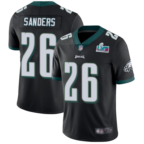 Eagles #26 Miles Sanders Black Super Bowl LVII Patch Alternate Youth Stitched Vapor Untouchable Limited Jersey