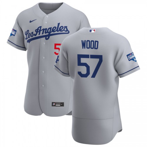 Los Angeles Los Angeles Dodgers #57 Alex Wood Men's Gray Road 2020 World Series Champions Authentic Team Jersey Men's