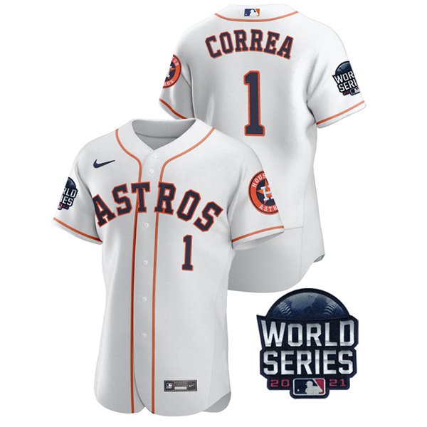 Houston Astros #1 Carlos Correa Men's 150th Anniversary 2021 World Series Authentic Jersey - White