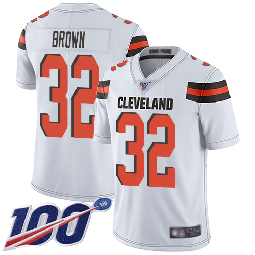 Browns #32 Jim Brown White Men's Stitched 100th Season Vapor Limited Jersey