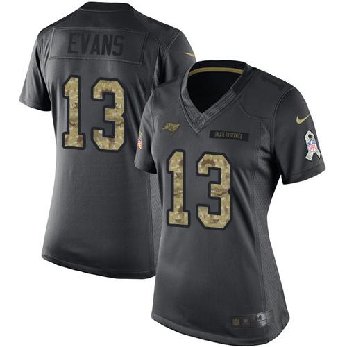 Buccaneers #13 Mike Evans Black Women's Stitched Limited 2016 Salute To Service Jersey