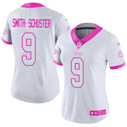 Chiefs #9 JuJu Smith-Schuster White/Pink Women's Stitched Limited Rush Fashion Jersey
