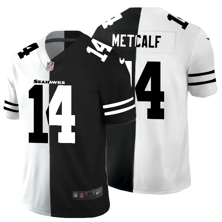 Seattle Seahawks #14 DK Metcalf Men's Black V White Peace Split Vapor Untouchable Limited Jersey