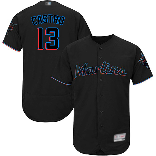 Miami Marlins #13 Starlin Castro Black Flexbase Authentic Collection Stitched Jersey Men's