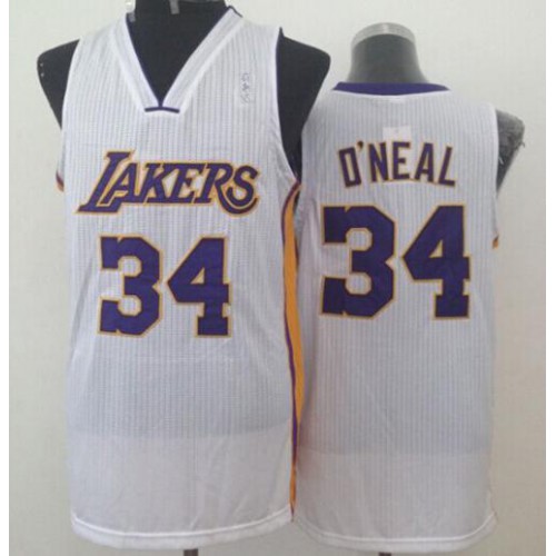 Los Angeles Lakers #34 Shaquille ONeal White New Throwback Stitched Jersey Mens
