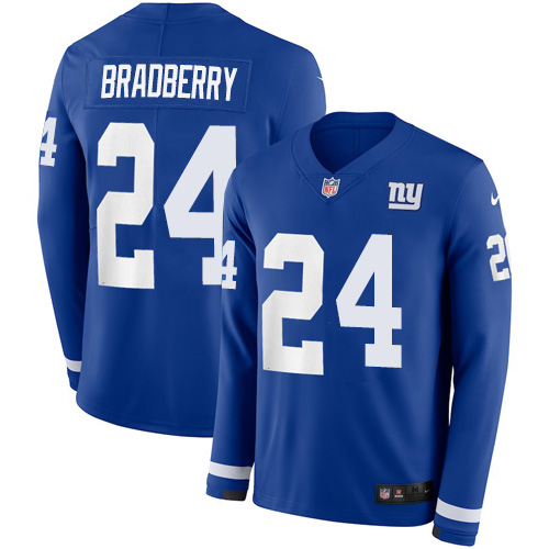 New York Giants #24 James Bradberry Royal Blue Team Color Men's Stitched Limited Therma Long Sleeve Jersey Men's