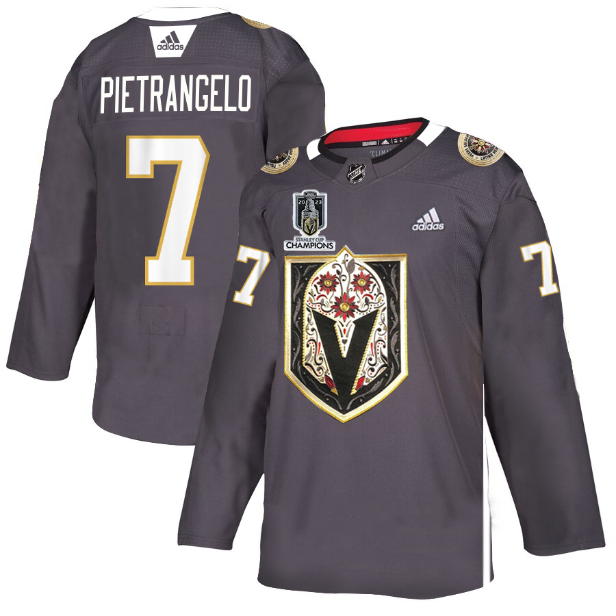 Vegas Golden Knights #7 Alex Pietrangelo Men's Grey 2023 Stanley Cup Champions Adidas Latino Heritage Night Stitched Jersey