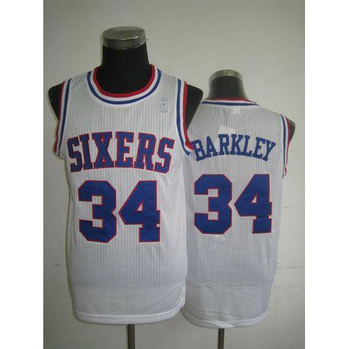 Philadelphia 76ers #34 Charles Barkley White Throwback Stitched Jersey Mens