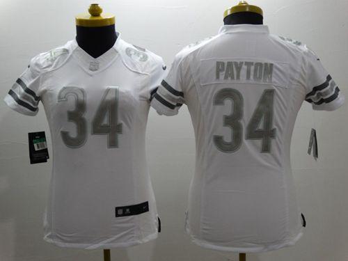Bears #34 Walter Payton White Women's Stitched Limited Platinum Jersey
