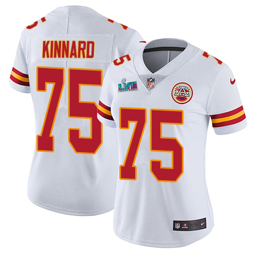 Chiefs #75 Darian Kinnard White Super Bowl LVII Patch Women's Stitched Vapor Untouchable Limited Jersey