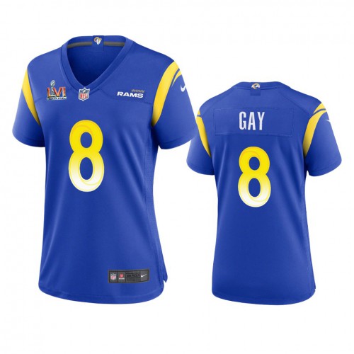 Los Angeles Los Angeles Rams #8 Matt Gay Women's Super Bowl LVI Patch Game Jersey - Royal Womens