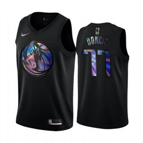 Dallas Mavericks #77 Luka Doncic Mens Iridescent Holographic Collection Jersey - Black Mens
