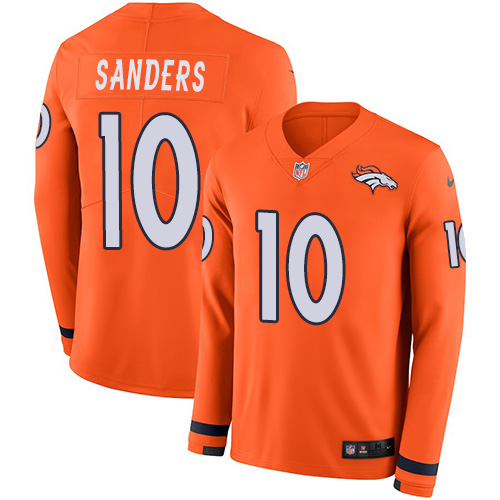 Denver Broncos #10 Emmanuel Sanders Orange Team Color Men's Stitched Limited Therma Long Sleeve Jersey Men's