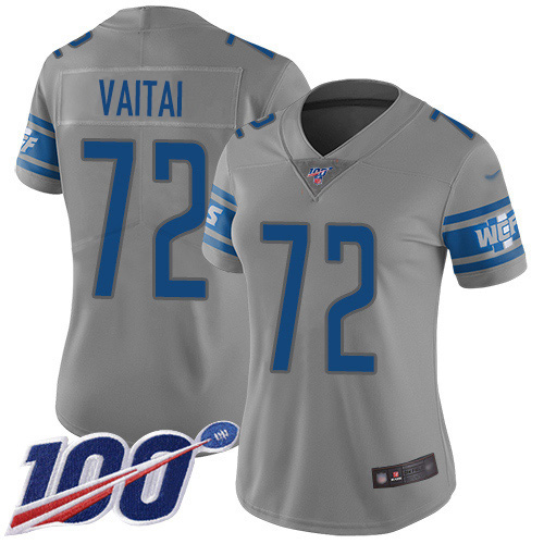 Detroit Lions #72 Halapoulivaati Vaitai Gray Women's Stitched Limited Inverted Legend 100th Season Jersey Womens