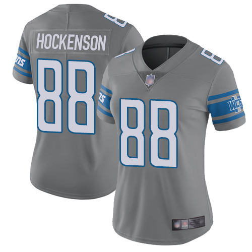 Detroit Lions #88 T.J. Hockenson Gray Women's Stitched Limited Rush Jersey Womens