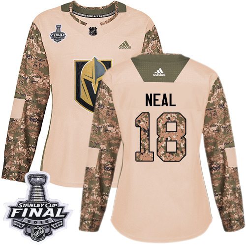 Adidas Golden Vegas Golden Knights #18 James Neal Camo Authentic 2017 Veterans Day 2018 Stanley Cup Final Women's Stitched Jersey Womens