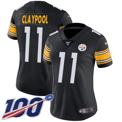 Pittsburgh Steelers #11 Chase Claypool Black Team Color Women's Stitched 100th Season Vapor Untouchable Limited Jersey Womens