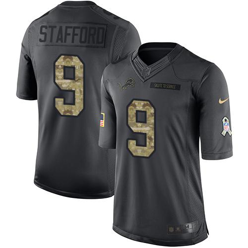 Detroit Lions #9 Matthew Stafford Black Youth Stitched Limited 2016 Salute to Service Jersey Youth