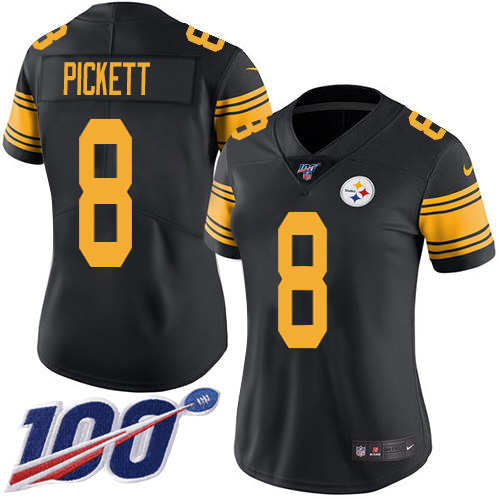 Steelers #8 Kenny Pickett Black Women's Stitched Limited Rush 100th Season Jersey