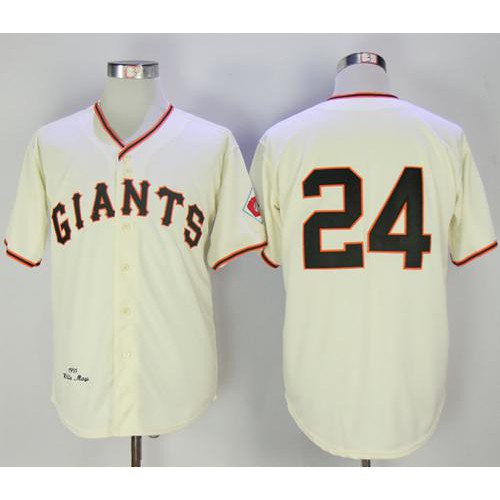 Mitchell And Ness 1951 San Francisco Giants #24 Willie Mays Cream Throwback Stitched Jersey Men's