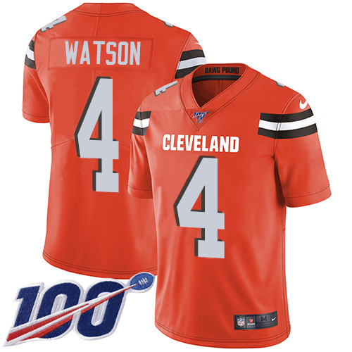 Browns #4 Deshaun Watson Orange Alternate Youth Stitched 100th Season Vapor Untouchable Limited Jersey