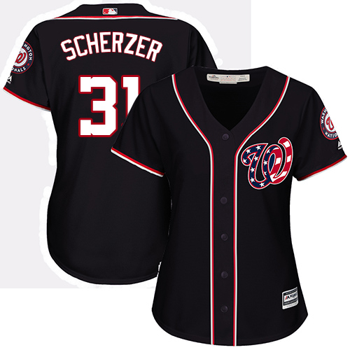Washington Nationals #31 Max Scherzer Navy Blue Alternate Women's Stitched Jersey Womens