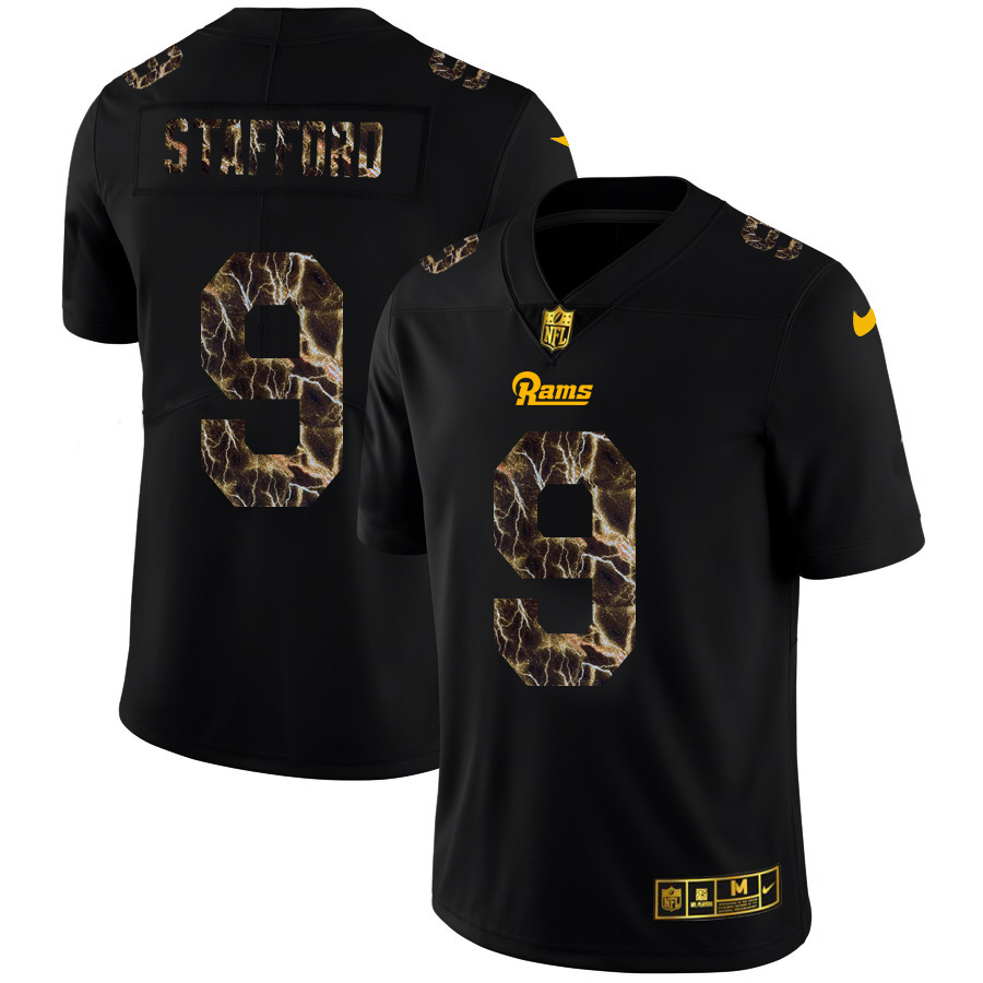 Los Angeles Rams #9 Matthew Stafford Men's Black Flocked Lightning Vapor Limited Jersey