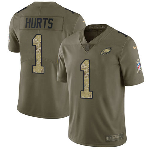 Eagles #1 Jalen Hurts Olive/Camo Men's Stitched Limited 2017 Salute To Service Jersey