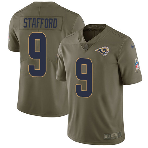 Los Angeles Rams #9 Matthew Stafford Olive Youth Stitched Limited 2017 Salute To Service Jersey