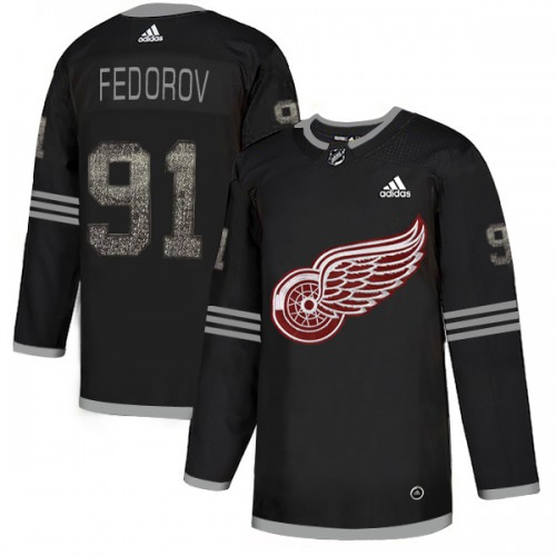 Adidas Detroit Red Wings #91 Sergei Fedorov Black Authentic Classic Stitched Jersey Men's