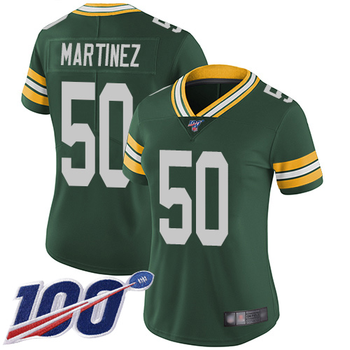Green Bay Packers #50 Blake Martinez Green Team Color Women's Stitched 100th Season Vapor Limited Jersey Womens