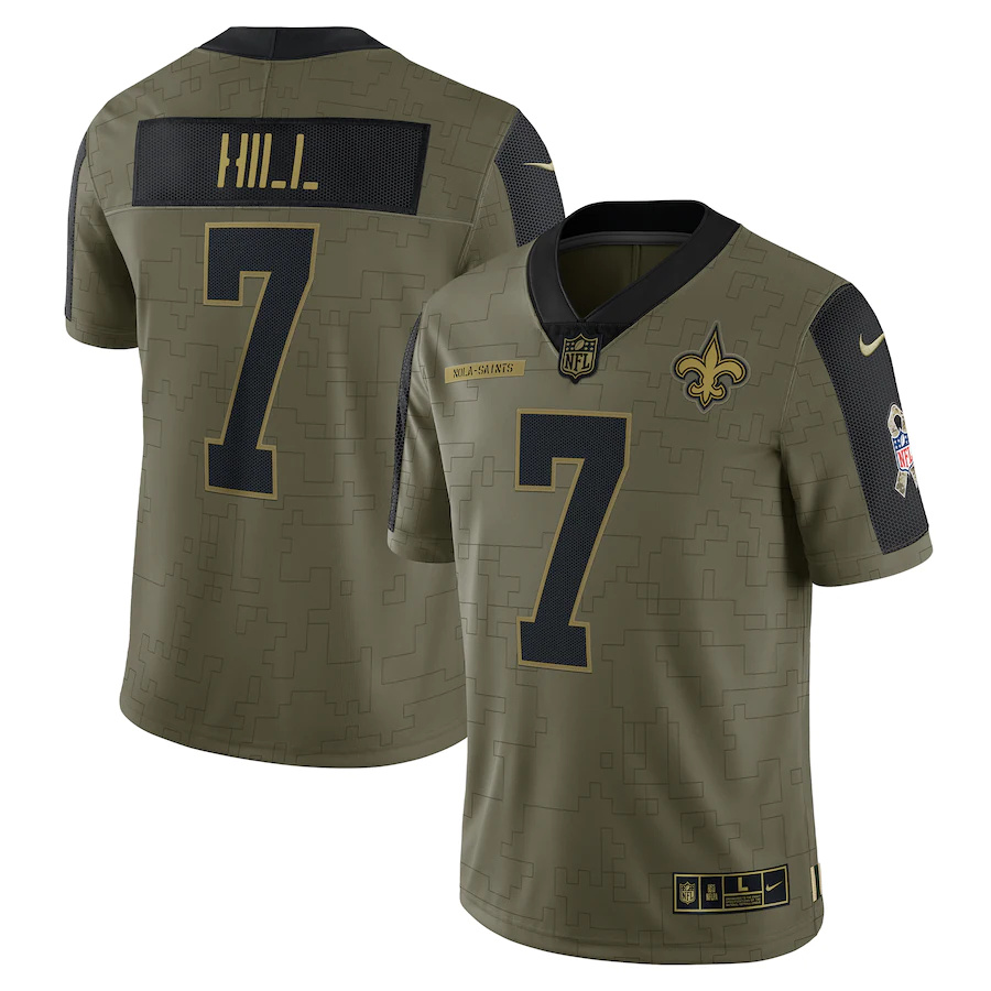 New Orleans Saints #7 Taysom Hill Olive 2021 Salute To Service Limited Player Jersey