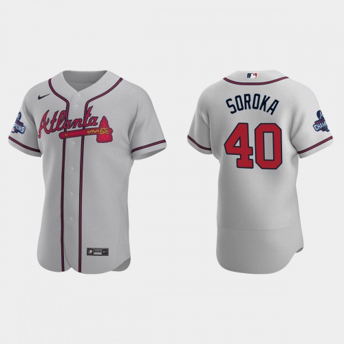 Atlanta Atlanta Braves #40 Mike Soroka Men's 2021 World Series Champions Patch Authentic Player Jersey - Gray Men's