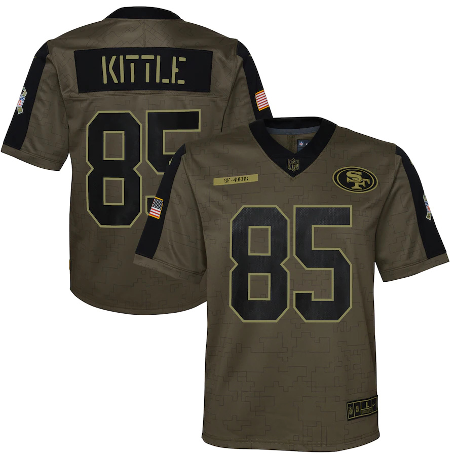 San Francisco 49ers #85 George Kittle Olive Youth 2021 Salute To Service Game Jersey
