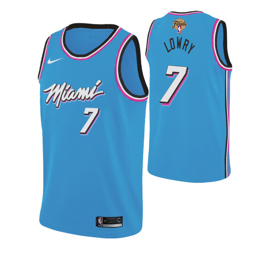 Heat #7 Kyle Lowry 2023 Finals Patch Blue Miami City Edition Jersey