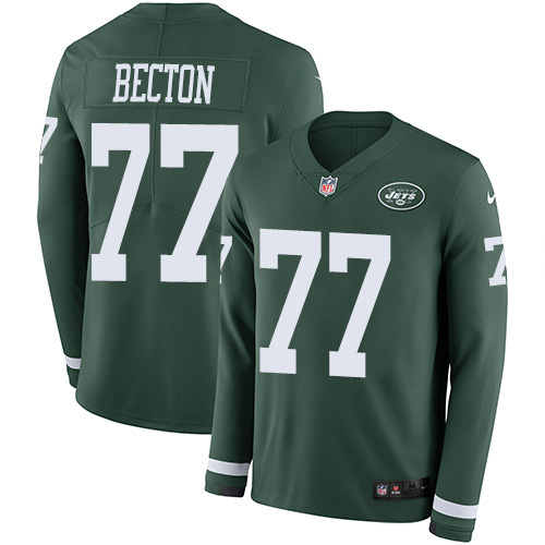 New York Jets #77 Mekhi Becton Green Team Color Youth Stitched Limited Therma Long Sleeve Jersey Youth