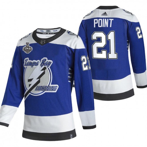 Adidas Tampa Bay Lightning #21 Brayden Point Blue Road Authentic 2021 Stanley Cup Final Patch Jersey Men's
