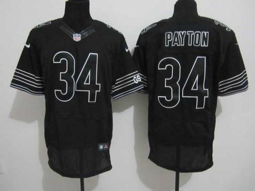 Bears #34 Walter Payton Black Shadow Men's Stitched Elite Jersey
