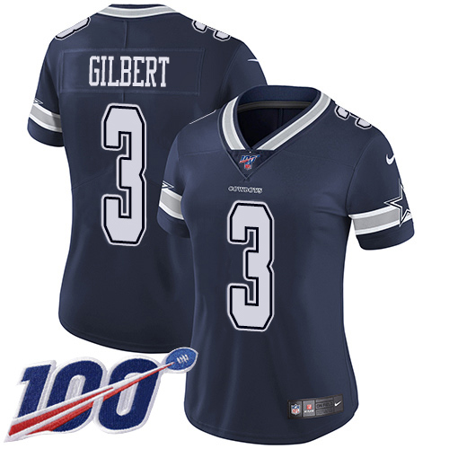 Dallas Cowboys #3 Garrett Gilbert Navy Blue Team Color Women's Stitched 100th Season Vapor Untouchable Limited Jersey Womens