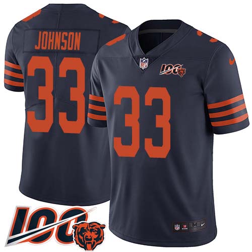 Chicago Bears #33 Jaylon Johnson Navy Blue Alternate Men's Stitched 100th Season Vapor Untouchable Limited Jersey Men's