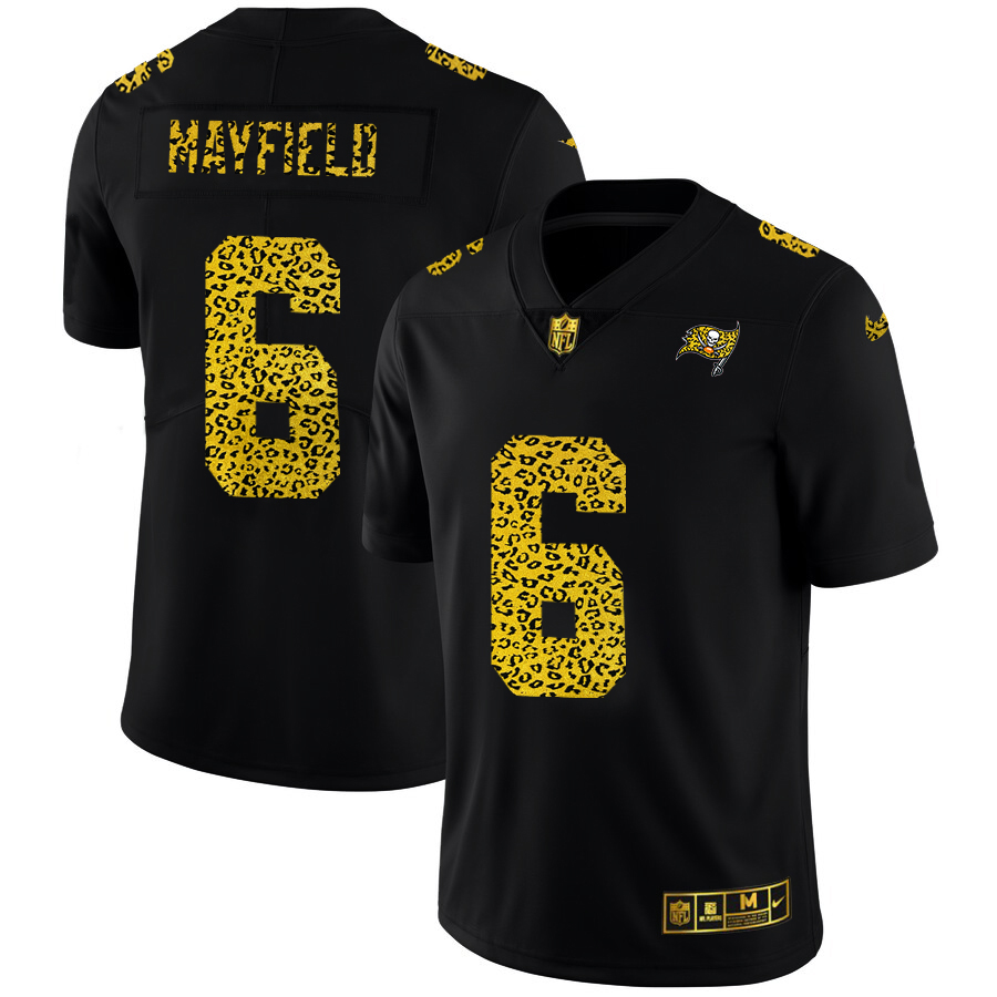 Tampa Bay Buccaneers #6 Baker Mayfield Men's Leopard Print Fashion Vapor Limited Jersey Black