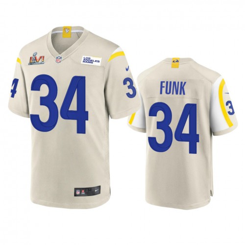Los Angeles Los Angeles Rams #34 Jake Funk Men's Super Bowl LVI Patch Game Jersey - Bone Men's
