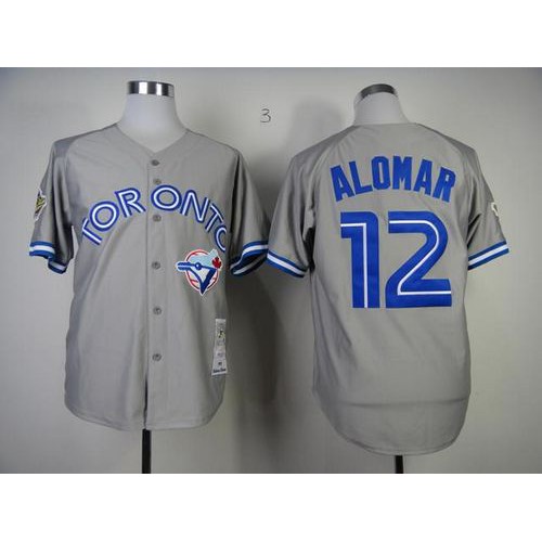 Mitchell And Ness Toronto Blue Jays #12 Roberto Alomar Grey Stitched Throwback Jersey Men's